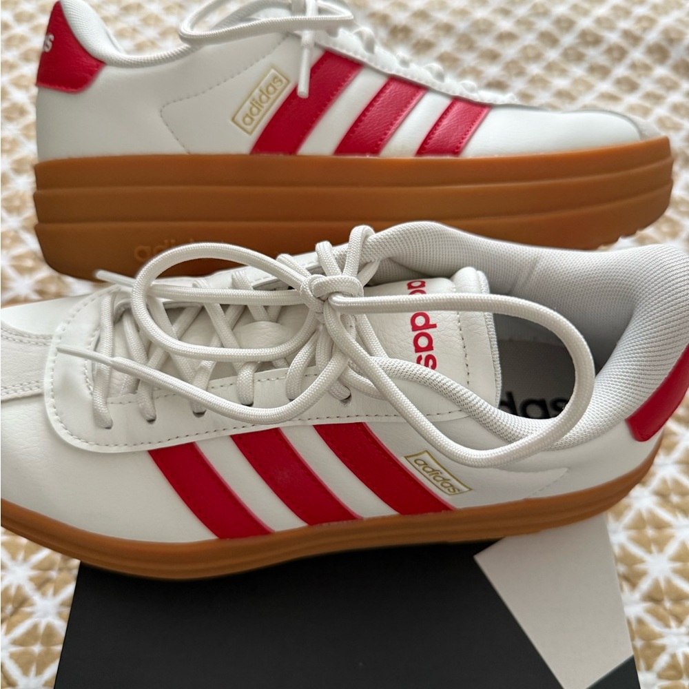 adidas White Sneakers with Red Stripes and Gum Platform - Picture 6 of 7